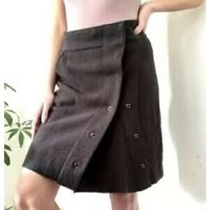 Anthropologie SPARROW Olive Green A-Line Wrap & Snap Front Midi Mini Sz XS